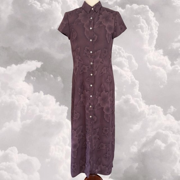 CDC Dresses & Skirts - Whimsy Purple Vintage Collared Short Sleeve floral Maxi Dress with Buttons